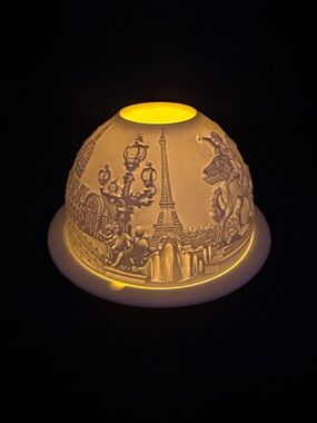 Lithopane Fairy Light Bernardaud Limoges White Porcelain Votive Paris Landmarks.